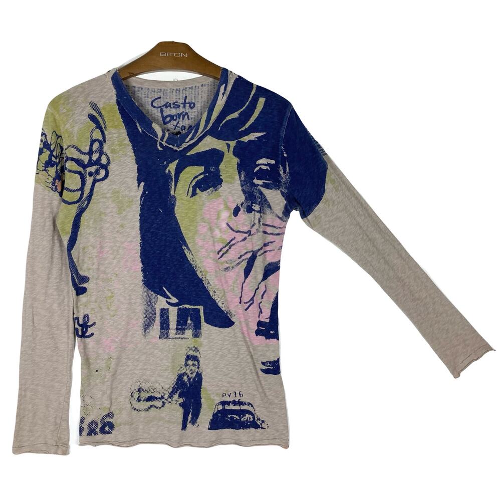 CUSTO BARCELONA Top Unisex M Graphic Abstract-Art Writing&Face Long-Slv Stretchy